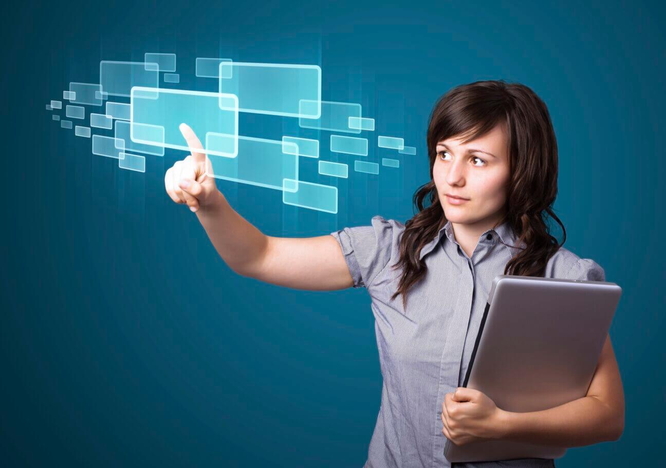 Woman with minority report screens